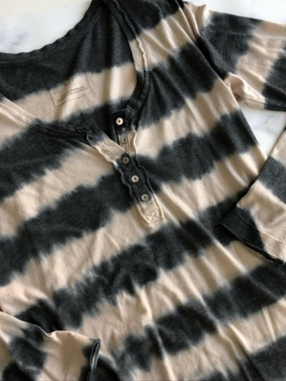 FP Striped Henley Tunic Top - Black & Cream